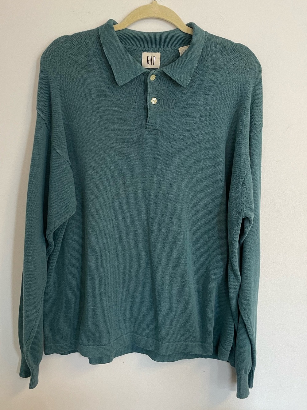 Vintage GAP Men's Long-Sleeve Polo in Teal Green